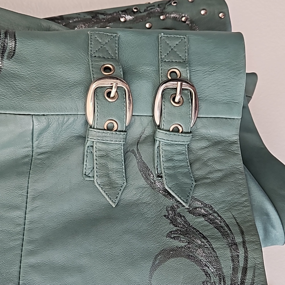 Free People x Nigel Preston Chain Embellished Biker Jacket Aqua - Picture 13 of 17